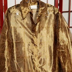 Liz Clairborne Sheer Gold Long Sleeve Top Size Large